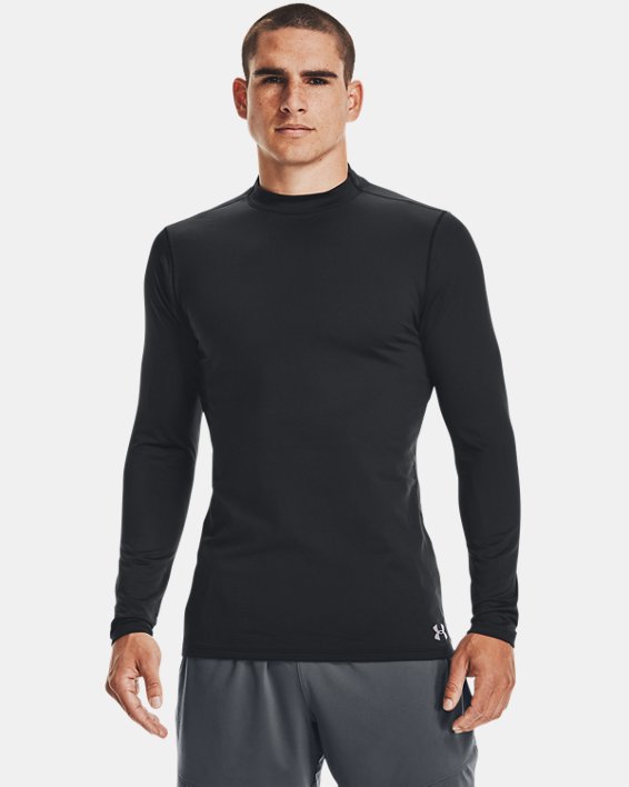 Black Under Armour ColdGear Fitted Mock Long Sleeve Mens Running Top 
